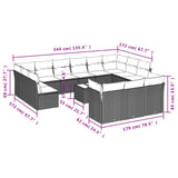 Set Divani da Giardino 14 pz con Cuscini Nero in Polyrattan