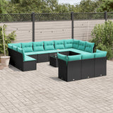 Set Divani da Giardino 14 pz con Cuscini Nero in Polyrattan
