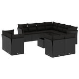 Set Divani da Giardino 12 pz con Cuscini Nero in Polyrattan