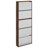 Scarpiera con Specchio a 5 Livelli Rovere Marrone 63x17x169,5cm