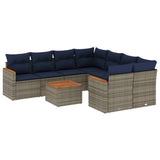 Set Divani da Giardino 9 pz con Cuscini Grigio in Polyrattan