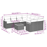 Set Divani da Giardino 9 pz con Cuscini Grigio in Polyrattan