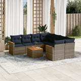 Set Divani da Giardino 9 pz con Cuscini Grigio in Polyrattan