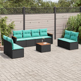 Set Divani da Giardino 9 pz con Cuscini Nero in Polyrattan