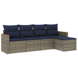 Set Divani da Giardino 5 pz con Cuscini Grigio in Polyrattan