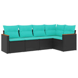 Set Divani da Giardino 5 pz con Cuscini Nero in Polyrattan