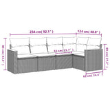 Set Divani da Giardino 5 pz con Cuscini Nero in Polyrattan