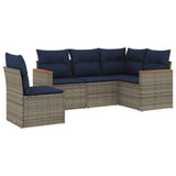 Set Divani da Giardino 5 pz con Cuscini Grigio in Polyrattan