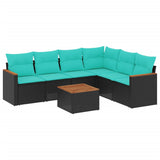 Set Divani da Giardino 7 pz con Cuscini Nero in Polyrattan