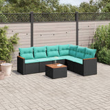 Set Divani da Giardino 7 pz con Cuscini Nero in Polyrattan