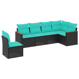 Set Divani da Giardino 6 pz con Cuscini Nero in Polyrattan
