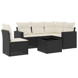 Set Divano da Giardino 6 pz con Cuscini Nero in Polyrattan