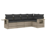 Set Divano da Giardino 5pz con Cuscini Grigio Chiaro Polyrattan