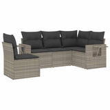Set Divano da Giardino 5pz con Cuscini Grigio Chiaro Polyrattan