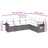 Set Divano da Giardino 6pz con Cuscini Grigio Chiaro Polyrattan