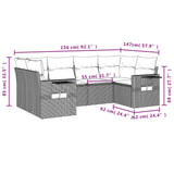 Set Divano da Giardino 6pz con Cuscini Grigio Chiaro Polyrattan