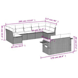 Set Divano da Giardino 9pz con Cuscini Grigio Chiaro Polyrattan