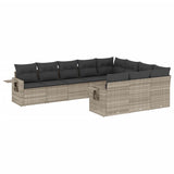 Set Divano Giardino 10 pz con Cuscini Grigio Chiaro Polyrattan