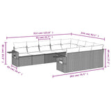 Set Divano Giardino 10 pz con Cuscini Grigio Chiaro Polyrattan