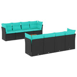 Set Divani da Giardino 9 pz con Cuscini Nero in Polyrattan