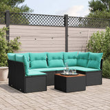 Set Divani da Giardino 7 pz con Cuscini Nero in Polyrattan