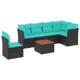 Set Divani da Giardino 7 pz con Cuscini Nero in Polyrattan