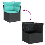 Set Divani da Giardino 7 pz con Cuscini Nero in Polyrattan