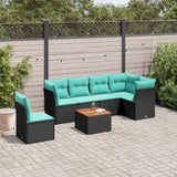 Set Divani da Giardino 7 pz con Cuscini Nero in Polyrattan
