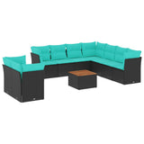 Set Divani da Giardino 11 pz con Cuscini in Polyrattan Nero