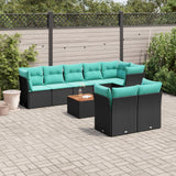 Set Divani da Giardino 9 pz con Cuscini Nero in Polyrattan
