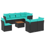 Set Divani da Giardino 9 pz con Cuscini Nero in Polyrattan