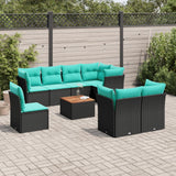Set Divani da Giardino 9 pz con Cuscini Nero in Polyrattan