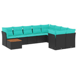 Set Divani da Giardino 10 pz con Cuscini Nero in Polyrattan