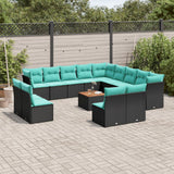 Set Divani da Giardino 14pz con Cuscini in Polyrattan Nero