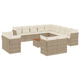 Set Divani da Giardino 14pz con Cuscini in Polyrattan Beige
