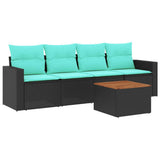 Set Divani da Giardino 5 pz con Cuscini Nero in Polyrattan
