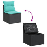 Set Divani da Giardino 8 pz con Cuscini Nero in Polyrattan