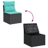 Set Divani da Giardino 6 pz con Cuscini Nero in Polyrattan