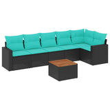 Set Divani da Giardino 7 pz con Cuscini Nero in Polyrattan