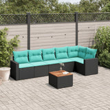 Set Divani da Giardino 7 pz con Cuscini Nero in Polyrattan