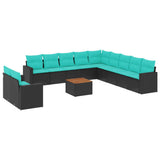 Set Divani da Giardino 12pz con Cuscini Nero in Polyrattan