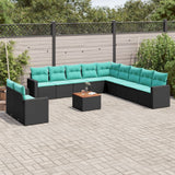Set Divani da Giardino 12pz con Cuscini Nero in Polyrattan