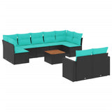 Set Divani da Giardino 10 pz con Cuscini Nero in Polyrattan