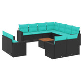 Set Divani da Giardino 12pz con Cuscini Nero in Polyrattan