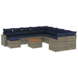 Set Divani da Giardino 14 pz con Cuscini Grigio in Polyrattan