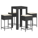 Set Bar da Giardino 5 pz con Cuscini in Polyrattan Nero