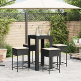 Set Bar da Giardino 5 pz con Cuscini in Polyrattan Nero
