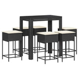 Set Bar da Giardino 7 pz con Cuscini in Polyrattan Nero