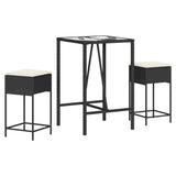 Set Bar da Giardino 3 pz con Cuscini in Polyrattan Nero