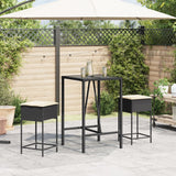 Set Bar da Giardino 3 pz con Cuscini in Polyrattan Nero